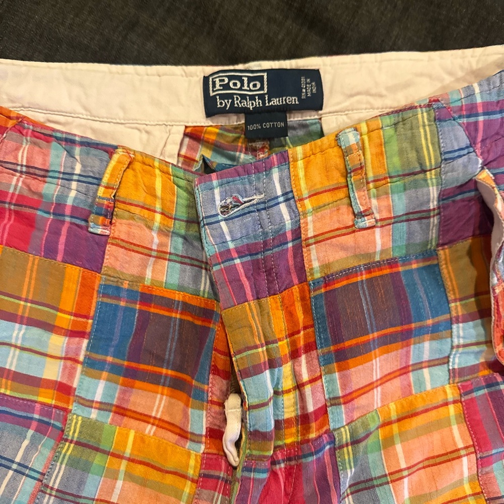 Polo Ralph Lauren Plaid Madras Patchwork Utility Cargo Shorts Hampton 31 - Picture 2 of 7